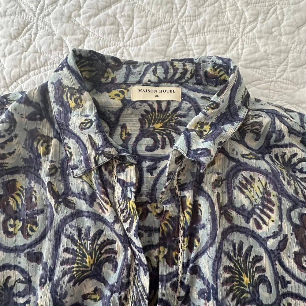 Maison Hotel Roberta Dress Vintage Blue and Ivory  Size XL - Picture 7 of 11